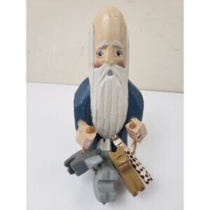 Wooden Hand Carved & Painted Noah Holding Animals Rustic Folk Art